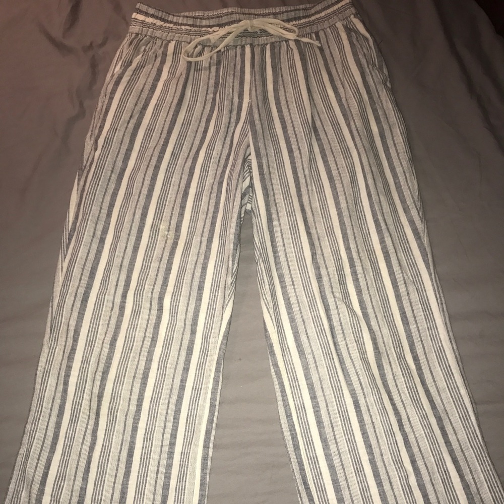 Valerie Stevens straight Linen Pants White and Blue Striped like new size large